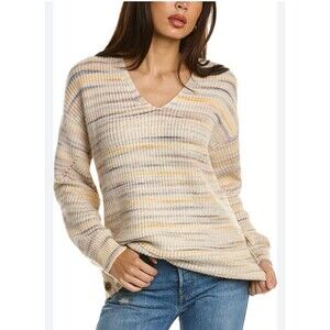 MICHAEL STARS Sweater Autumn Spacedye‎ Chunky V-Neck Striped Size MEDIUM